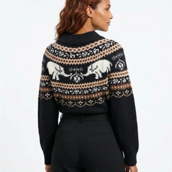 Nellie fair Isle Free people elephant Black and Brown Sweater size S/P - Picture 2 of 10
